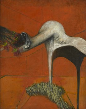 A study for a figure at the base of a crucifixion 1943-44oil and pastel on board, 94 × 74 cm, courtesy Murderme